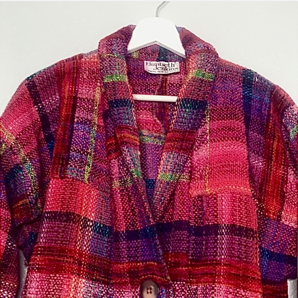 Handwoven , Elizabeth Jenkins jacket. Vintage, textured red weave